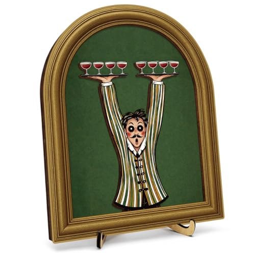 3D Funny Bar Desk Decor Sign, Waiter Striped Suit Wine Glass Framed Wall Art Sign for Home Bedroom Living Room Bar Desk Wall Shelf Decor 8x10 Inch - color: Funny-2