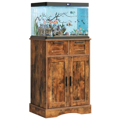 10 Gallon Aquarium Stand, Fish Tank Cabinet with 2 Drawers | Aquarium Stand for 5-10 Gallon Fish Tank Accessories Storage, 20.5" x 11.0" Tabletop, Rustic Brown PTBX02BR - size: 5-10 Gallon Fish Tank Stand