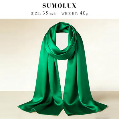Sumolux Head Hair Scarf for Women 35" Like Satin Silk Scarf Hair Wrapping Night Bandana Large Square Scarves - color: A Solid Green