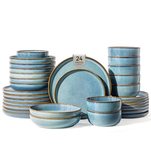 GBHOME Dinnerware Sets for 6, 24 Pieces Ceramic Plates and Bowls Set - color: Space Blue, size: Service for 6(24Pcs)