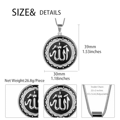 Hipunk Men Islamic Pendant Necklace - Muslim Allah Necklace Allah Necklace Mens Muslim Islam Pendant 316L Stainless Steel Islamic Arabic Gift Black Gun/18K Gold Plated Islam Jewelry SP0049 - color: white & black