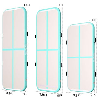 Inflatable Gymnastics Mat 6.6ft/10ft Air Tumble Track Training Mat 4/8 inches Thick Tumbling mat with Electric Pump for Home Use/Tumble/Gym/Training/Cheerleading/Water/Yoga - color: Mint Green, size: 10ft*3.9ft*8in