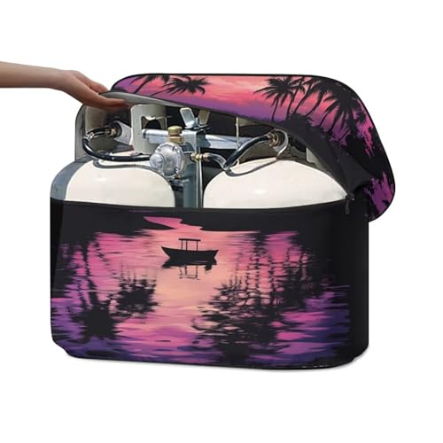 Boat Palm RV/Trailer/Camper Waterproof Cover Travel Trailer Propane Tank Cover Replacement Covers Fit for Dual 20lb Tanks Easy to Stall - color: Boat Palm Pattern, size: S(20LB)