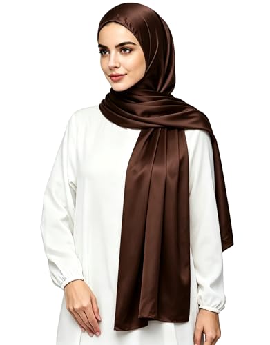 Lina & Lily Luxury Satin Hijab Head Scarf Shawl Wrap for Muslim Women Extra Long - color: Chocolate Brown