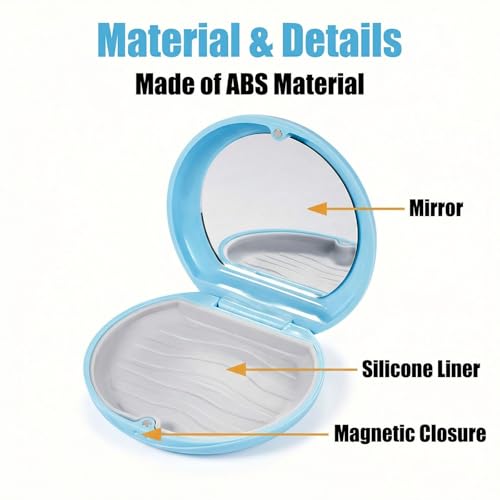Blue Plastic Round Retainer Case with Mirror Mouth Guard Case Portable Aligner Case Denture False Box Organizer Braces Dental Storage Container for Invisalign