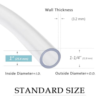 DAVCO 1" ID - 5 ft Clear Vinyl Tubing with 2 Stainless Clamps, Low Pressure Flexible PVC Tube, Heavy Duty UV Chemical Resistant Lightweight Plastic Vinyl Hose, BPA Free and Non Toxic - size: 1"ID, style: 5 Feet
