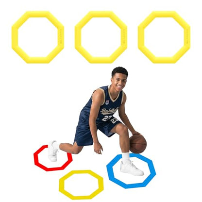 Agility Rings 3 Pcs Suitable for Sports & Fitness Step Training, Non-Slip Silicone Speed Training Rings with 192 Suction Cups, Training Equipment for Basketball Soccer Street Dance - color: Yellow
