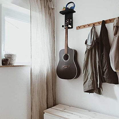 Keebofly Guitar Wall Hanger,2 Pack Guitar Wall Mount Holder Guitar Hanger Shelf with Pick Holder Wood Guitar Rack for Acoustic or Electric Guitar,Ukulele,Bass,Mandolin Black,[Patented] - color: 2 Pack_Black