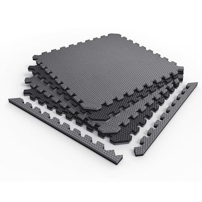 Reversible Exercise Mats 3/4" Thick EVA Interlocking Foam Tiles, Perfect Home Gym Flooring, 4 Tiles & 8 Trim Pieces, 16 Sq. Ft. 24"x24", Gray/Black - color: Gray/Black, size: 4 Tiles - 16 Sq. Ft.