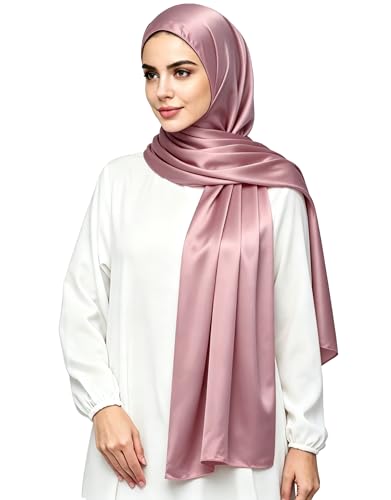 Lina & Lily Luxury Satin Hijab Head Scarf Shawl Wrap for Muslim Women Extra Long - color: Dusty Rose
