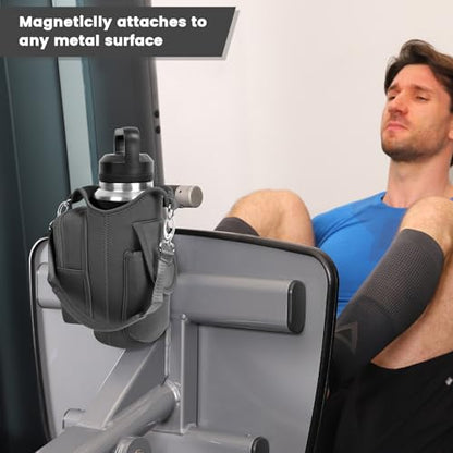 icolor Magnetic Gym Bag Water Bottle Carrier Holder with Phone Pockets & Shoulder Strap,Gym Magnetic Bag 5 Built-in Magnets Gym Accessories Organizer Sling Bottle Bag Pouch Sleeve - color: Gray