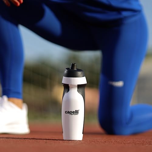 Capelli Sport Sports Water Bottle, Plastic Squeeze Water Bottle with Easy Open Nozzle and Grip Panels, White - color: White