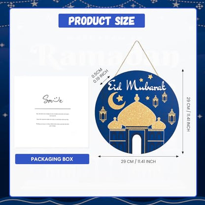 Smile Wooden Ramadan Wooden Decorations Eid Mubarak, Farmhouse Hanging Door Decor for Holiday Home Accent - style: Eid