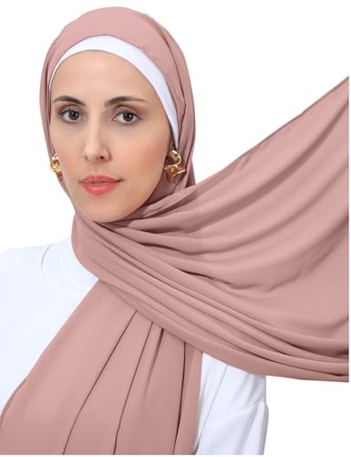 Heavy Not Easily See Through Long Chiffon Hijab Scarf for Women, Amazing Smooth Muslim Head Scarves - color: Gray Pink