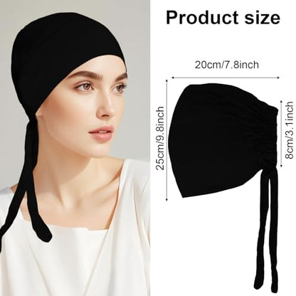 5Pcs Islamic Muslim Under Hijab Cap Inner UnderScarf for women Inner Under Scarf Hat Hijab Cap with Tie Back Closure - color: Black\blue\cafe\dark Grey\light Grey