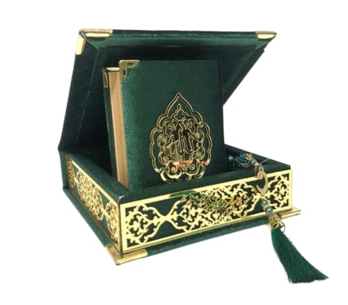 Velvet Quran Pearl Prayer Bead Set, Islamic Gifts for Eid Ramadan, Portable Box, Muslim Home Decor, Figured Gift Boxes Tasbih, Mawlid Present for Wedding, Umrah, Mosque, Praying, Special day (Green) - color: Green