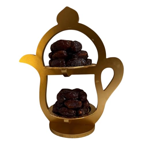 Traditional Kettle Style & Black Mosque Tray Set, MDF & Stainless Steel, Elegant Gold Plates for Ramadan Decor (Kettle Gold) - color: Kettle Gold
