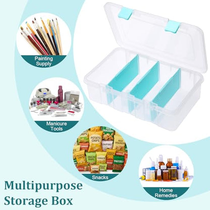 BTSKY Clear Plastic Dividing Storage Box with 4 Compartments Adjustable Storage Bin with Lid Plastic Craft Storage Container Multipurpose Sewing Box Art Supply Organizer, 13.3x8.1x3.4 Inches | 13.3x8.1x3.4 Inches Adjustable Storage Bin with Lid Plastic Cr