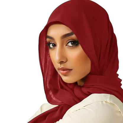 Viscose Hijab Scarf for Women Muslim Cotton Jersey Hijab Fashion Long Scarf Shawls - color: Burgundy