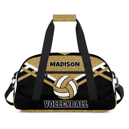 Custom Sport Volleyball Bag, Personalized Duffle Bag with Name Overnight Bag Toddler Gym Duffle Bag for Travel Weekend Sleepover Bag, Olive Yellow Glitters with Black - color: Olive Yellow