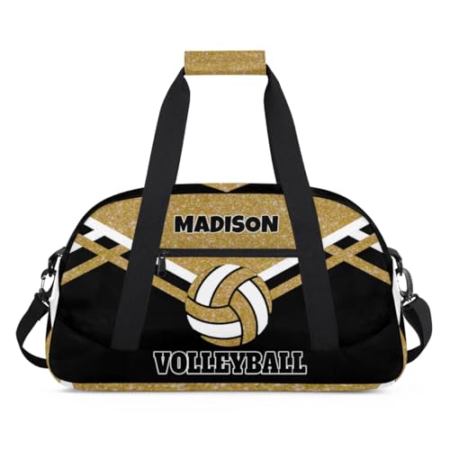 Custom Sport Volleyball Bag, Personalized Duffle Bag with Name Overnight Bag Toddler Gym Duffle Bag for Travel Weekend Sleepover Bag, Olive Yellow Glitters with Black - color: Olive Yellow