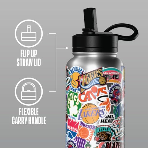 Hydrapeak NBA Officially Licensed Hardwood Classics Retro All-Team Sticker Print Logo 32oz Insulated Water Bottle with Straw Lid and Handle, Stainless Steel Tumbler for Old School NBA Fans - color: NBA Hardwood Classics, size: 32 Ounces
