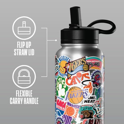 Hydrapeak NBA Officially Licensed Hardwood Classics Retro All-Team Sticker Print Logo 32oz Insulated Water Bottle with Straw Lid and Handle, Stainless Steel Tumbler for Old School NBA Fans - color: NBA Hardwood Classics, size: 32 Ounces