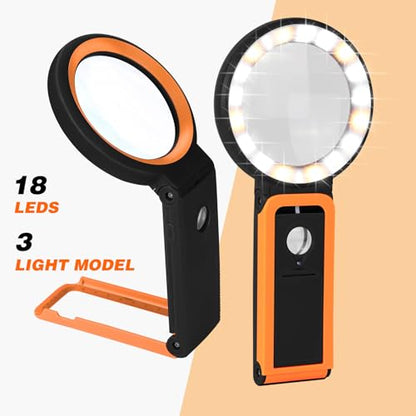 Magnifying Glass with Light and Stand, Foldable Handheld Magnifying Lenses 18 LED Illuminated Lighted Magnifier for Seniors Reading, Close Work, Coins, Jewelry Black - color: Black