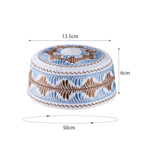 Kids Boys Muslim Prayer Kufi Hat Islamic Prayer Cap Embroidered Prayer Headwear Cap Praying Skull Cap Topi Ramadan Eid Hat - color: Blue-medium