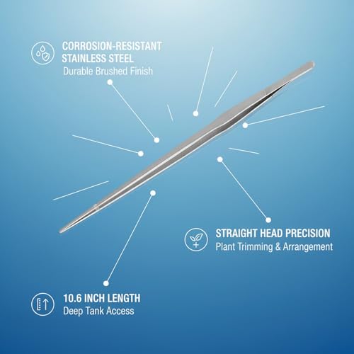 Stainless Steel Aquarium Tweezers for Aquascaping - 10.6 Inch Straight Head Tool for Plant Placement and Substrate Arrangement in Freshwater Tanks