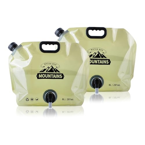 Water Jug Camping 2.1 Gallon Collapsible with Spigot, BPA Free Portable Water Pouch Foldable Water Bags for Outdoor Hiking, Travel and Emergency & Water Storage Containers (Beige-2Pcs) - color: Beige-2Pcs