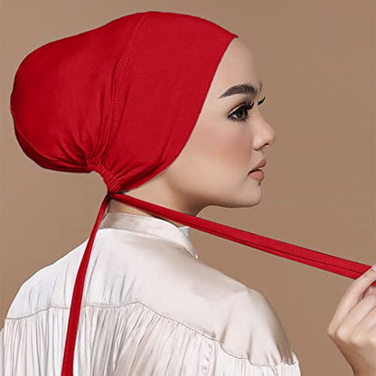 Chiffon Hijab with Undercap Fashion Solid Color Chiffon Head Wraps Under Scarf Caps Muslim Fashion Bandage - color: Wine