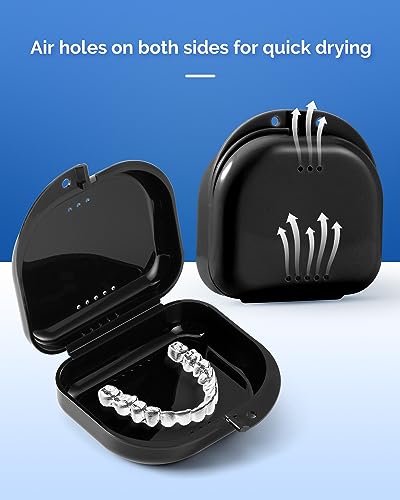 JMU Retainer Case with Vent Holes, 4 Pcs Orthodontic Mouth Guard Cases | Dental Storage Container, Denture Case Travel Box for Aligner with Snap Lock - color: Blue/White/Black/Pink