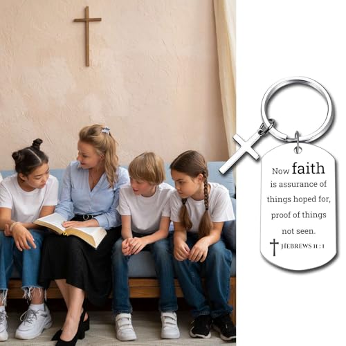 GiftYou Inspirational Scripture Metal Key Chains with Cross Pendant - Bible Verse Keychain Religious Gift for Christian - color: Hebrews 11:1