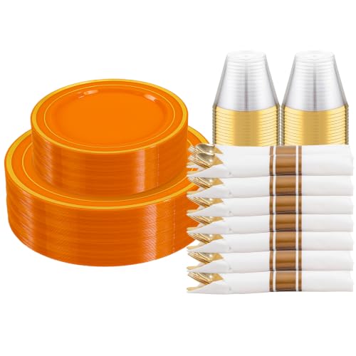 DaYammi 210PCS Orange Plastic Dinnerware Set for 30 Guests - color: B Orange, size: 210PCS（30 Guests）
