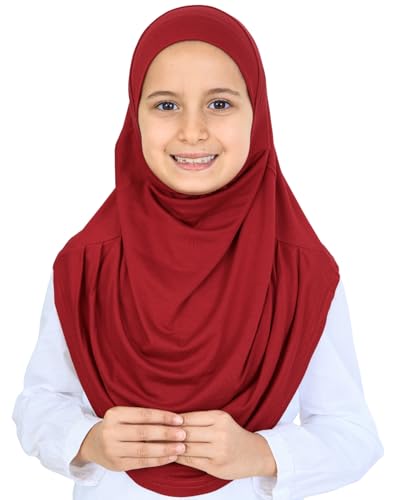 Prien Ready To Wear Hijab For Girls, Soft Viscose Muslim Scarf For Kids, Instant Islamic Clothing For Women For Ramadan, Eid - color: Burgundy