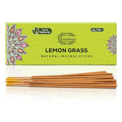 Raajsee Incense Sticks Lemon Grass 100 gm Pack-100% Pure Organic Natural Hand Rolled Free from Chemicals-Perfect for Church, Aromatherapy,Relaxation,Meditation,Positivity & Sensual Therapy - color: Lemongrass