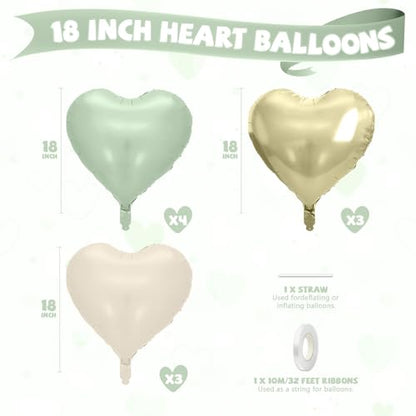 Sage Green Gold Heart Balloons, 10PCS Cream Foil for Jungle Baby Shower - color: Sage Green Gold