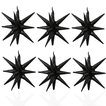 6 Pcs Black Star Foil Balloons One-Piece 14-Pointed Star Balloon 4D Starburst Cone Mylar Balloon 22inch Christmas Birthday Wedding Wedding Anniversary Party Supplies(Black) - color: 22 Inches Black