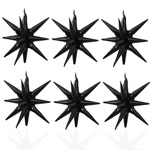 6 Pcs Black Star Foil Balloons One-Piece 14-Pointed Star Balloon 4D Starburst Cone Mylar Balloon 22inch Christmas Birthday Wedding Wedding Anniversary Party Supplies(Black) - color: 22 Inches Black