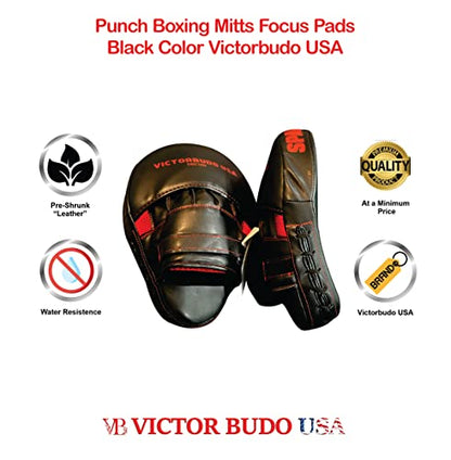 Punch Boxing Mitts Focus Pads Kicking Punching Leather Target Boxing Pads Karate Combat Martial Arts Training Gloves Muay Thai Pad for Adults Unisex Black Color (Pair)