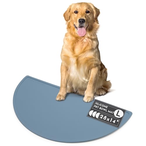 Waterproof Silicone Dog Food Mat – Large Size Non-Slip Pet Bowl Mat, Raised Edge Design, Easy-to-Clean Pet Food Placemat for Dog & Cat Bowls, 28" Across x 14" Deep - Ocean Blue - color: Ocean Blue, size: Large