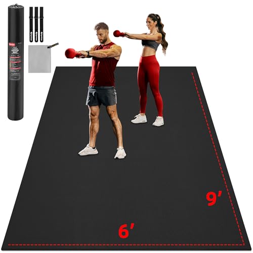 GymCope Extra Large Exercise Mat, 10'x6'/9'x6'/8'x6'/7'x5'/6'x4'(8mm) Thick Workout Mat for Home Gym & Garage Flooring, Shoe-Friendly, High-Density, MMA, HIIT, Weight Lifting, Cardio&Strength - color: 9'x6'x8mm-Black