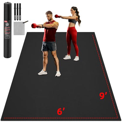 GymCope Extra Large Exercise Mat, 10'x6'/9'x6'/8'x6'/7'x5'/6'x4'(8mm) Thick Workout Mat for Home Gym & Garage Flooring, Shoe-Friendly, High-Density, MMA, HIIT, Weight Lifting, Cardio&Strength - color: 9'x6'x8mm-Black