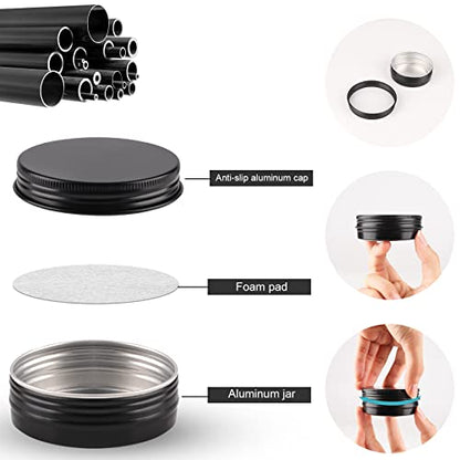 OBKJJ 48 Pcs Aluminum Round Cans with Lid, 2 Oz Metal Tins Food Candle Containers with Screw Tops for Crafts, Food Storage, DIY (black) - color: black
