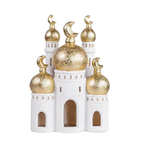 Hebdids，Mubarak Decorative ，White and Gold, 10.24 x 7.09 x 3.54 inches, Modern Style, Resin Material ， Mosque Castle Sculpture - size: 7.09*3.54*10.24in