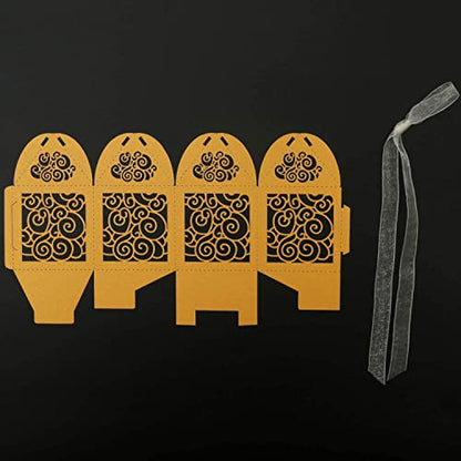 KPOSIYA 70 Pack Wedding Favor Boxes Laser Cut Boxes Party Favor Box Small Gift Boxes Lace Candy Boxes for Wedding Bridal Shower Baby Shower Birthday Party Anniverary with Ribbons (Gold, 70) - color: Gold 70