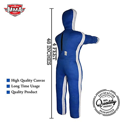 Kids Grappling Standing Dummy - Unfilled – Wrestling, Jiu-Jitsu, MMA Training Dummy with Moveable Arms and Legs – Durable Polyester Fabric - color: Blue-Stand, size: 4 ft-49 Inch