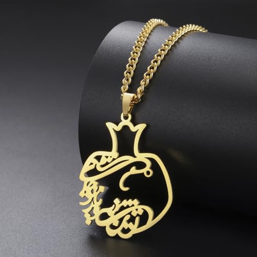 Pomegranate Arabic Calligraphy Necklace Islamic Blessing Love Hope Pendant Persian Muslim Amulet Religious Jewelry Gift for Women - color: Bismillah gold
