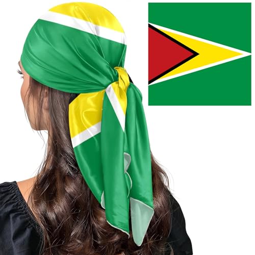 Bandana Square Head Scarf for Women Satin Hair Wrap Fashion Headband 27" - color: Guyana Flag
